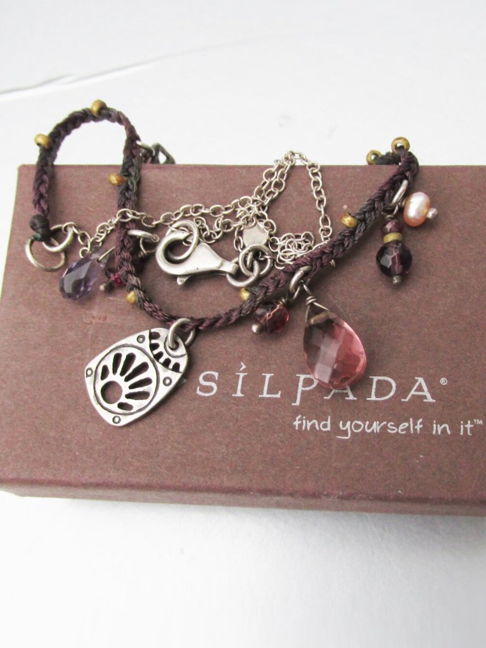 Retired SILPADA N2346 Sterling Silver Garnet Pearl Brass Glass Necklace